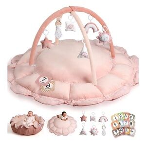 Pink Baby Play Mat with Hanging Toys